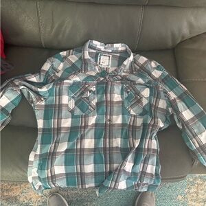 BKE Teal and Gray Plaid Shirt - Mens Size - XL